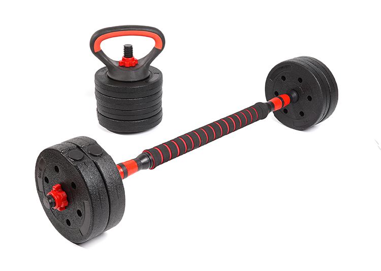 Miljövänlig multifunktionell Ironsand Cement hantel skivstång med kettlebell barer