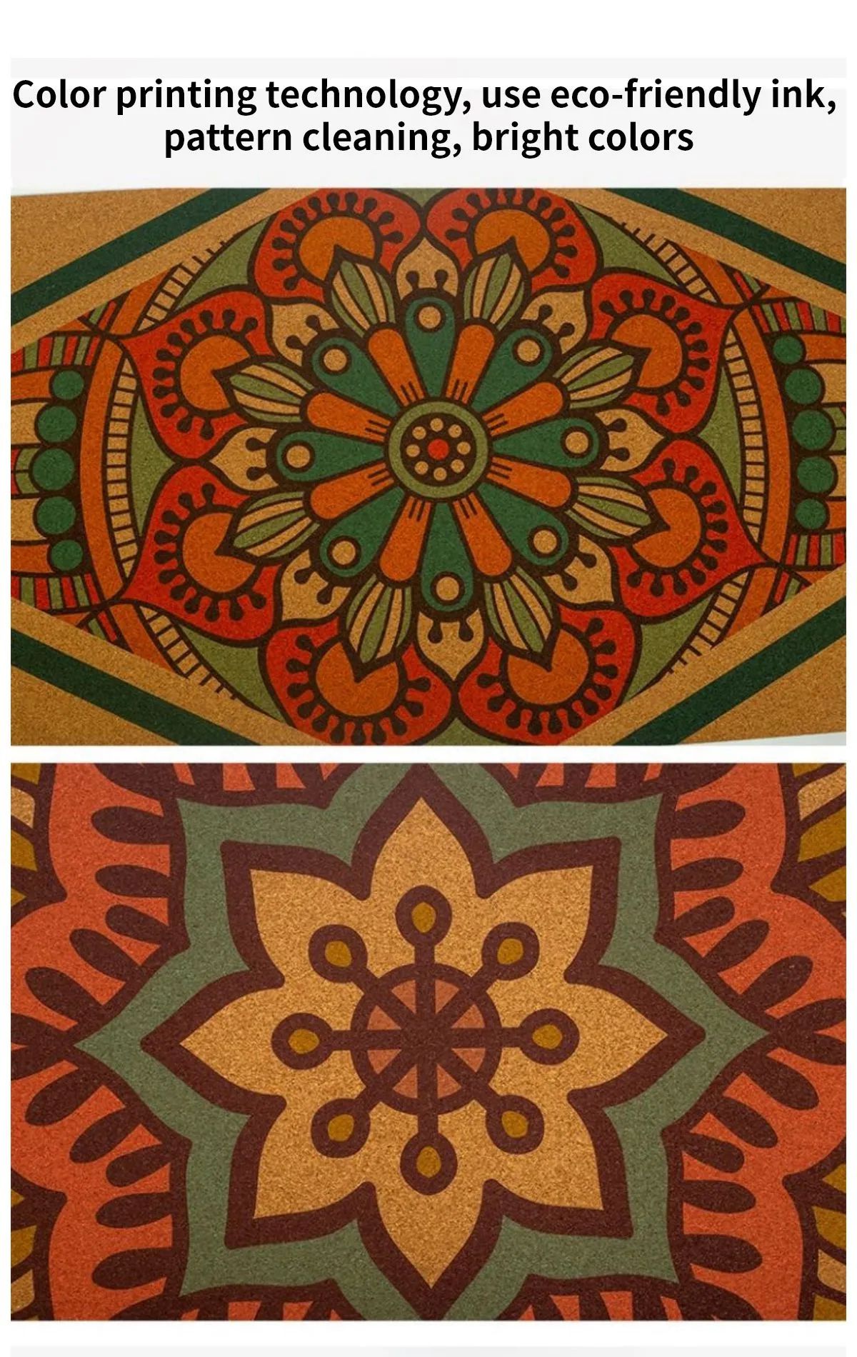 Botanisk tryckt naturligt korkgummiyogmatta