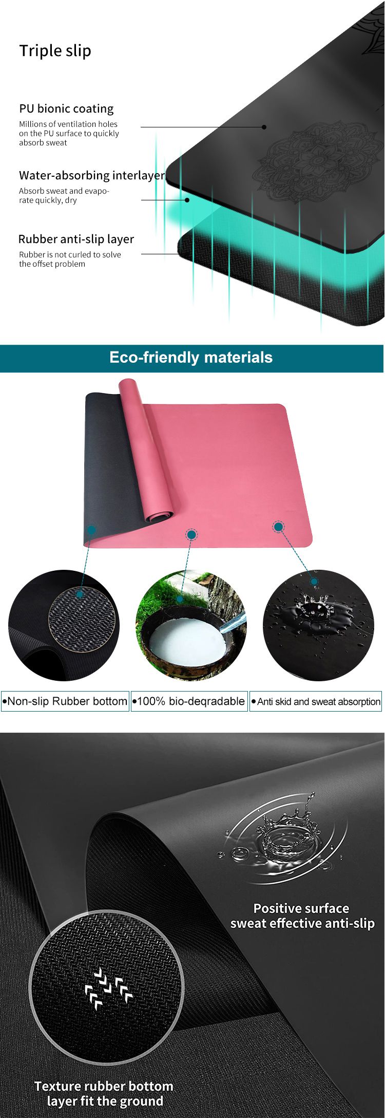 Högdensitet PU-gummiyogmatta med överlägset grepp för het yoga