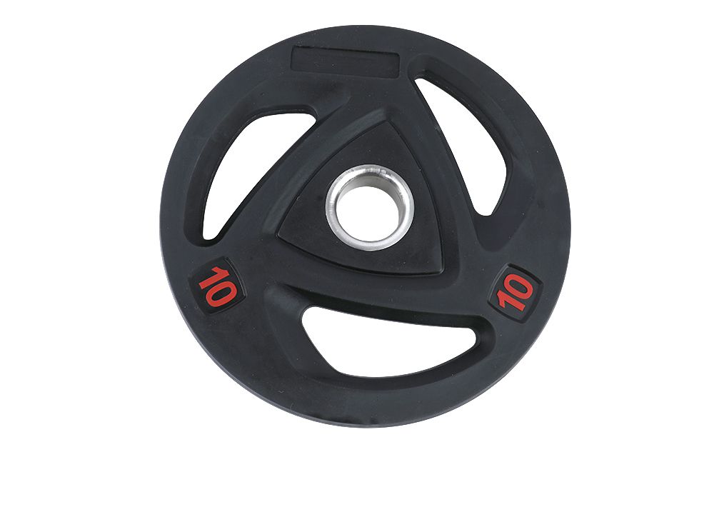 Rundad skivstångsviktplatta med 3 grepphål Rundad skivstångsviktplatta med 3 grepphål