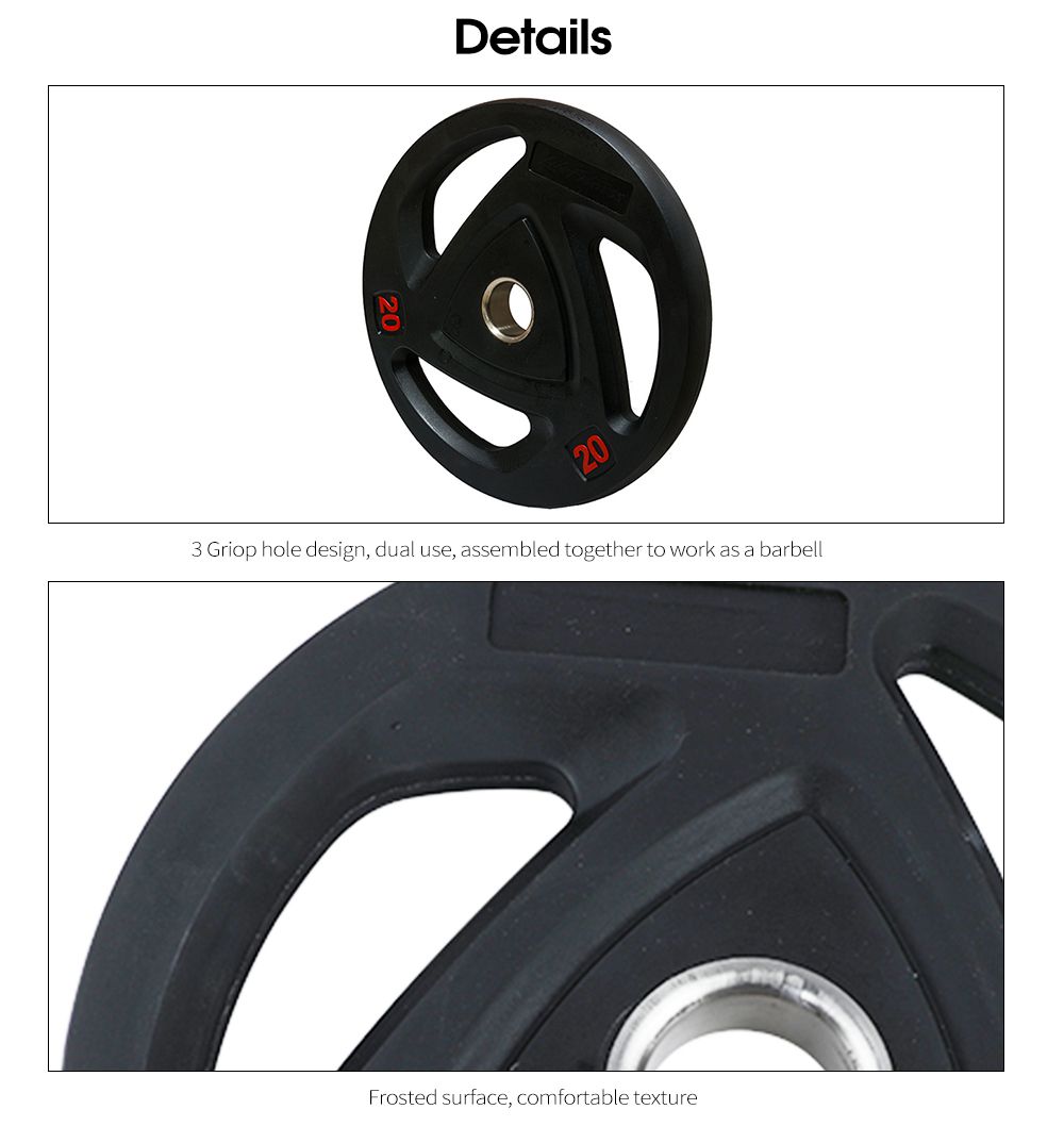 Rundad skivstångsviktplatta med 3 grepphål Rundad skivstångsviktplatta med 3 grepphål