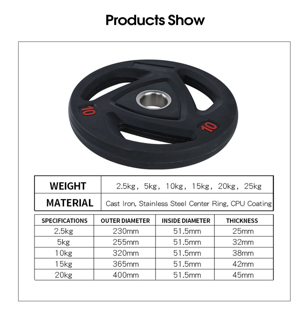 Rundad skivstångsviktplatta med 3 grepphål Rundad skivstångsviktplatta med 3 grepphål