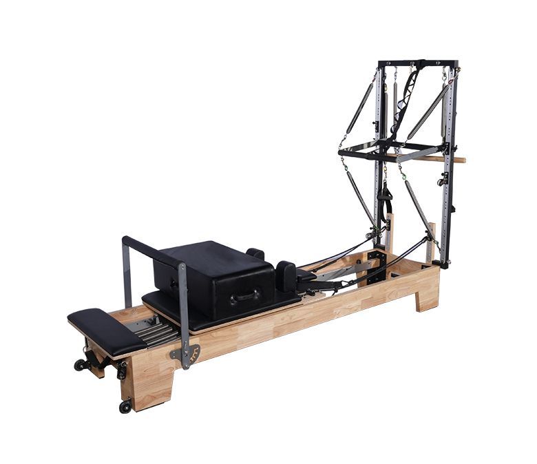 Deluxe Oak Wood Pilates reformator med halv trapes